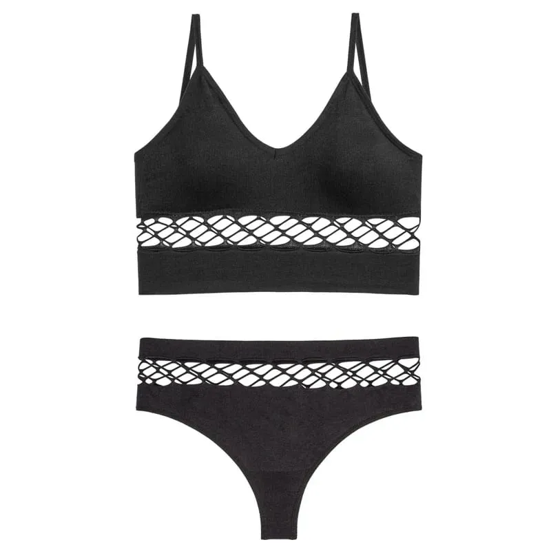 Women Sexy Push Up Bra Sets Waist Hollow Elastic Lingerie Thong Pantie Set Sports Strap Vest Underwear Female Bralette Lingerie — image 12