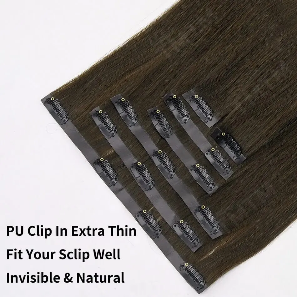 Invisible PU Weft Clip In Extension Human Hair 7Pcs 110g/set Clip Ins Human Hair Extensions 14-24Inch Silk Straight Clip On Hair