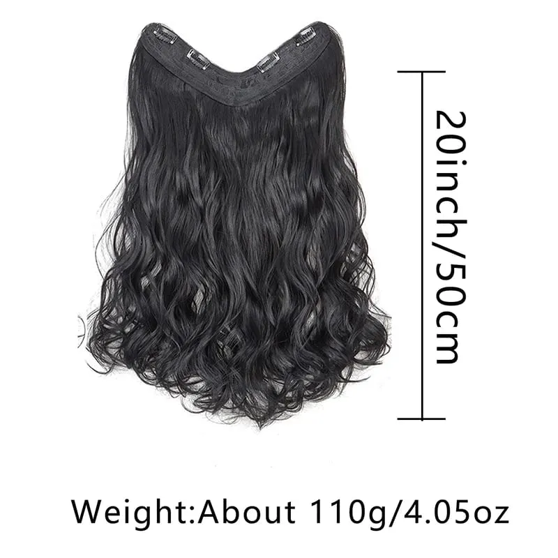 V-Shaped Clip in Hair 20 Inch Wavy Hair Piece Extensions One Piece Curly Hairpiece with 5 Clips Synthetic Clip in Hair for Women