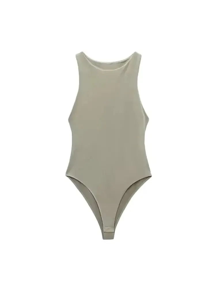 Moda feminina com decote halter magro bodysuit sexy sem mangas snap-botão feminino playsuits mujer