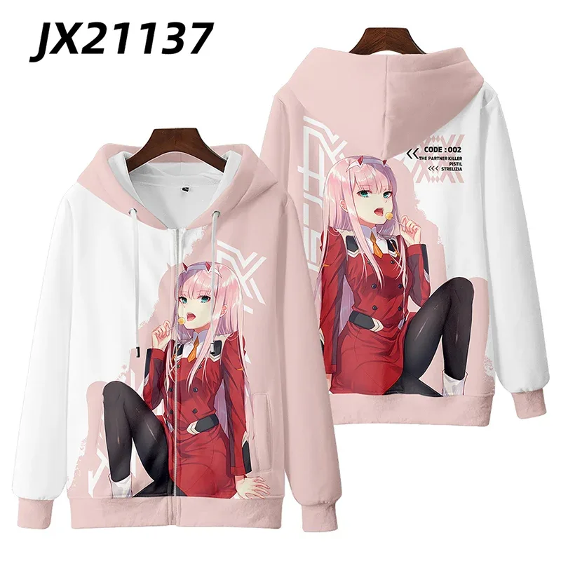 Hot Japan Anime Darling In The Franxx Cosplay Zipper Hoodies 3D Print Men Women Hip Hop Tracksuit Zipper Hoodie Men's Clothing