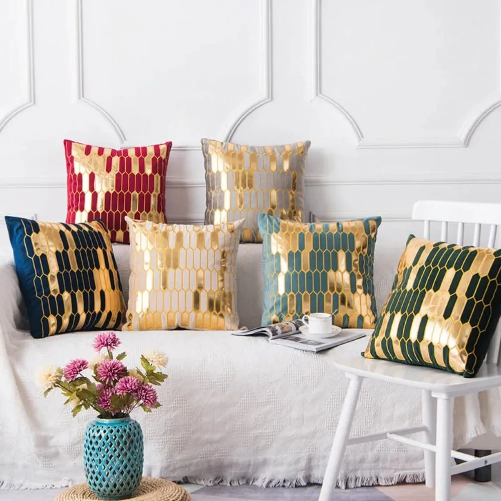 45x45cm Luxury Velvet Cushion Cover Bronzing Soft Decorative Pillow Set for Bedroom Sofa Home Decoration