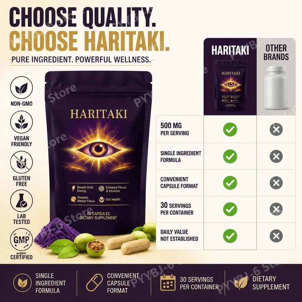 Haritaki Fruit Powder Capsules 500mg Digestive Balance and Gut Health Support Daily Wellness Formula 60 Capsules