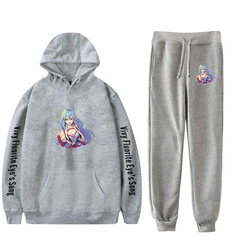 Harajuku Comfortable Vivy Fluorite Eye's Song Print Sweatshirt Sweatpants Hoodies+ Trousers Suit Boys/Girls 2 Piece Set Clothes