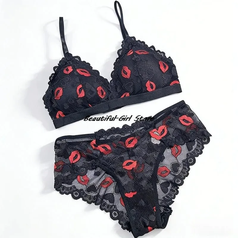 1 Set Lace Bra Set Women's Underwear Set Seamless Wire-Free Hollow out Bra And Panty Embroidered Intimate Lingerie for Women