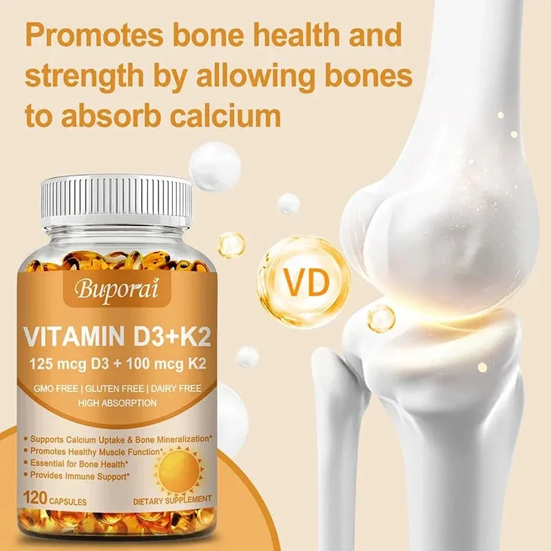 Vitamin D3 + K2 - Immunity Strong Bones Heart Health Joint Health Muscle - Promotes Calcium Absorption Supplement