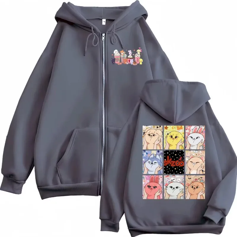 Limited Kpop ATEEZ Cartoon Zipper Hoodie Men Women Clothing Fashion Hip Hop Zip Up Sweatshirts Harajuku Y2k Oversized Pullovers
