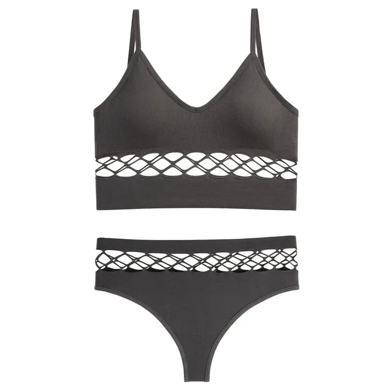 Women Sexy Push Up Bra Sets Waist Hollow Elastic Lingerie Thong Pantie Set Sports Strap Vest Underwear Female Bralette Lingerie — image 9