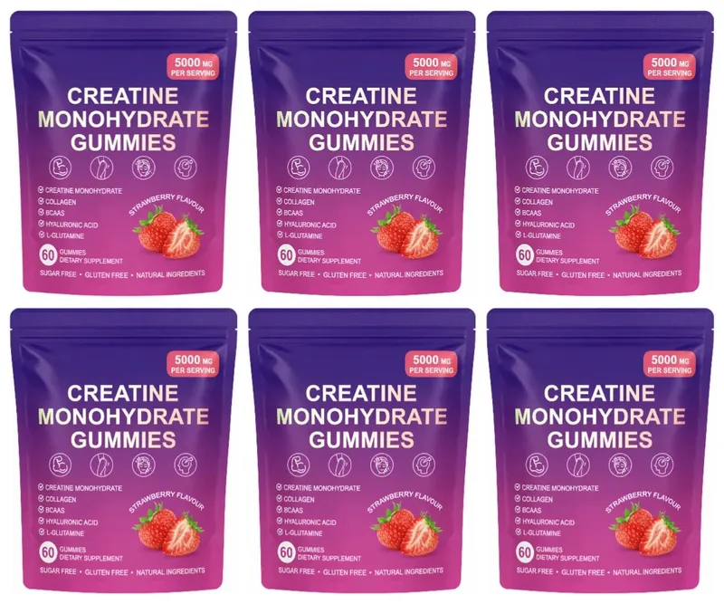 Creatine Gummies with Collagen BCAA Hyaluronic Acid Vitamin D3 Zinc Fitness Supplement for Active Adults Workout Support Sugar