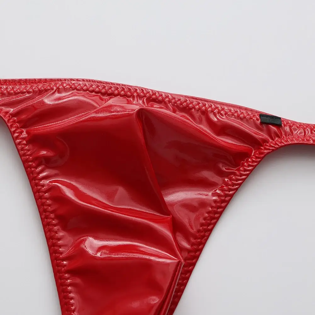 1pc Men Glossy Faux Leather G-string U-convex Pouch Briefs Thin-Strap Low Waist Underwear Sexy Gay Sissy Lingerie