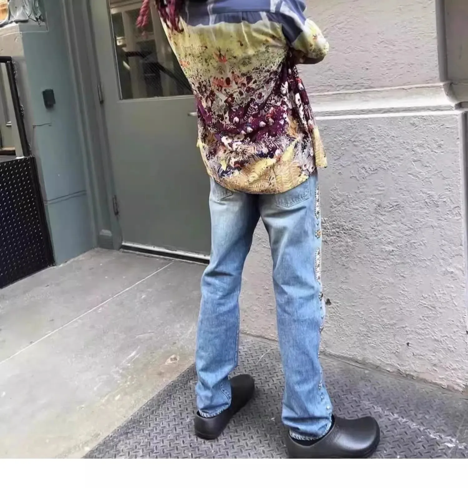 Hirata and Hiroshi 24SS Classic Rivet Set Diamond Vintage Jeans Casual Cowboy Gemstone Craft Men Pants