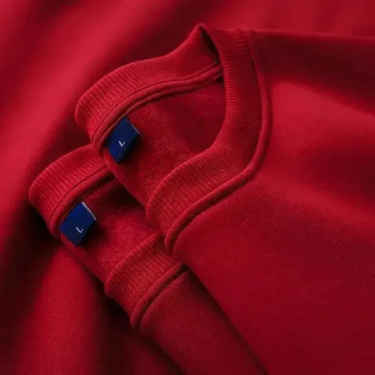 Sudadera gruesa de felpa de algodón de 600G, suéter fino de felpa pesado, suéter de cuello redondo sólido, suéter cálido para otoño e invierno