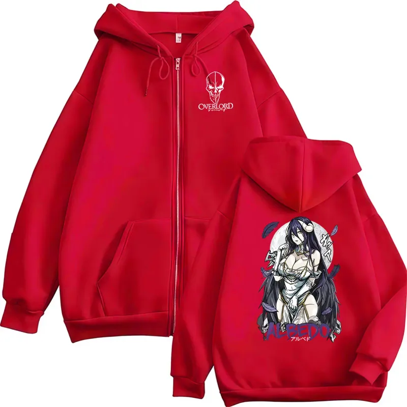 Anime Overlord Albedo Zipper Hoodie Men Women Casual Long Sleeve Fashion Jacket Sweatshirt Vintage Oversized Hoodies Streetwear