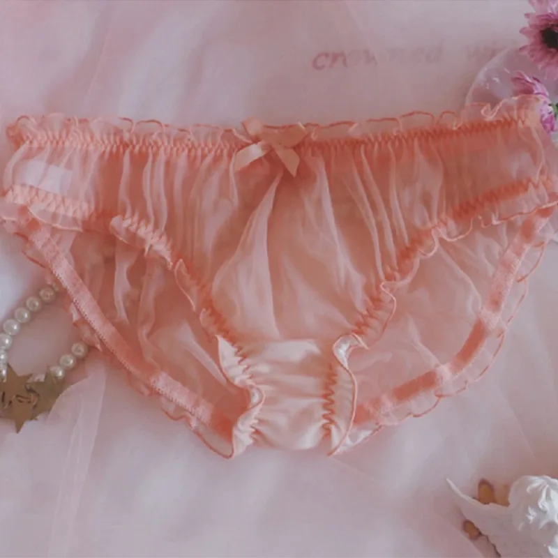 Homens Sissy Malha Chiffon Arco Floral Renda Bolsa Cueca Calcinha Biquíni Breve Calcinha Pura Transparente Sólida Cuecas Masculinas Shorts