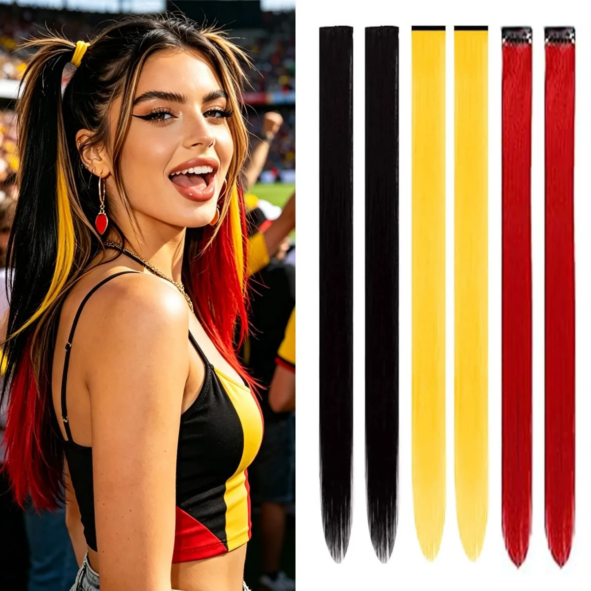 6 Pcs Clip Ins Hair Extensions 22 Inch Straight Colorful Clip In Hair Extensions Rainbow Party Highlights Synthetic Hairpiece