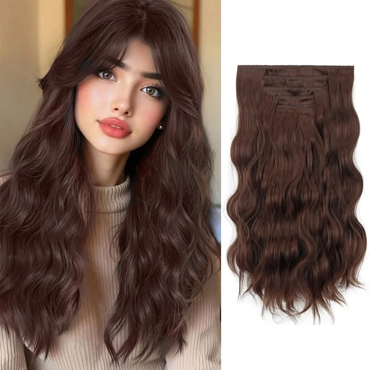 20Inch 5pcs/set Synthetic Hair Extension Long Curly Heat Resistant Black Hairpiece for Women
