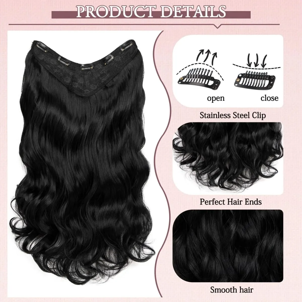 U-shaped Lace 5 Clips Clip In Hair Extensions Synthetic Long Wavy Curly Heat Resistant Full Shine Hairpieces 16/20/24 Inch