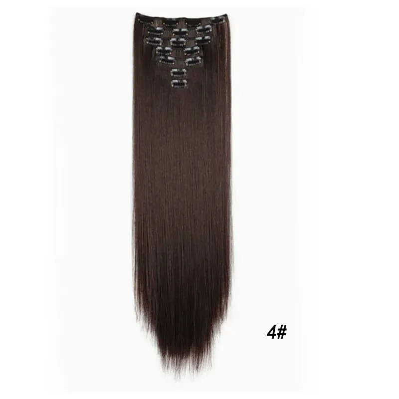 7Pcs/Set16Clips Hair Extension Black Long Straight Natural Hair Ombre Hairpiece Heat Resistant Fiber For Women Hairstyle Cosplay