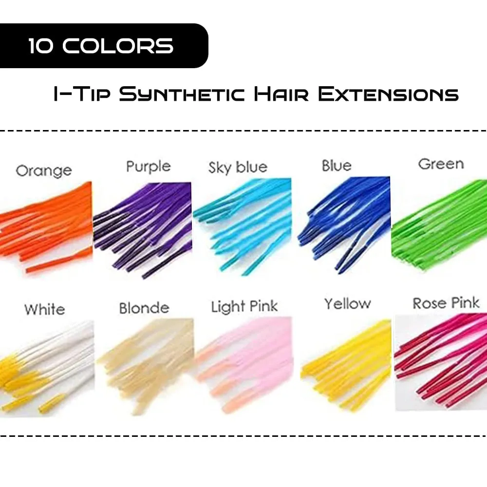 20 Strands Synthetic I-Tip Fusion Hair Extensions Party Colors 16" Straight Heat Resistant Highlight Feather Hairpieces Festival