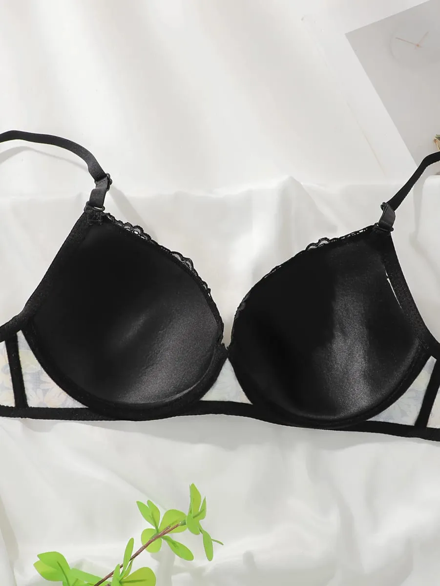Women's Embroidered Lace Chrysanthemum Pattern Underwear with Steel Hoops Comfortable and Breathable Push Up Bra B6017