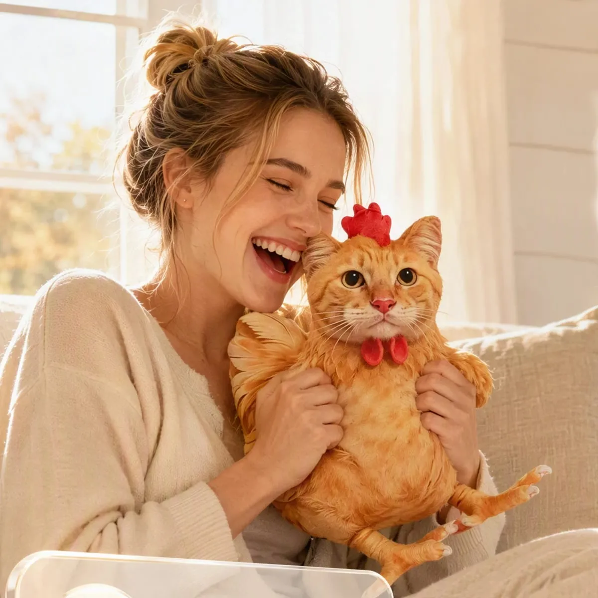 Cat Chicken Funny Novelty Soft Plush Pillow Cute Animal Stuffed Sofa Cushion 3D Orange Tabby Kitten Doll