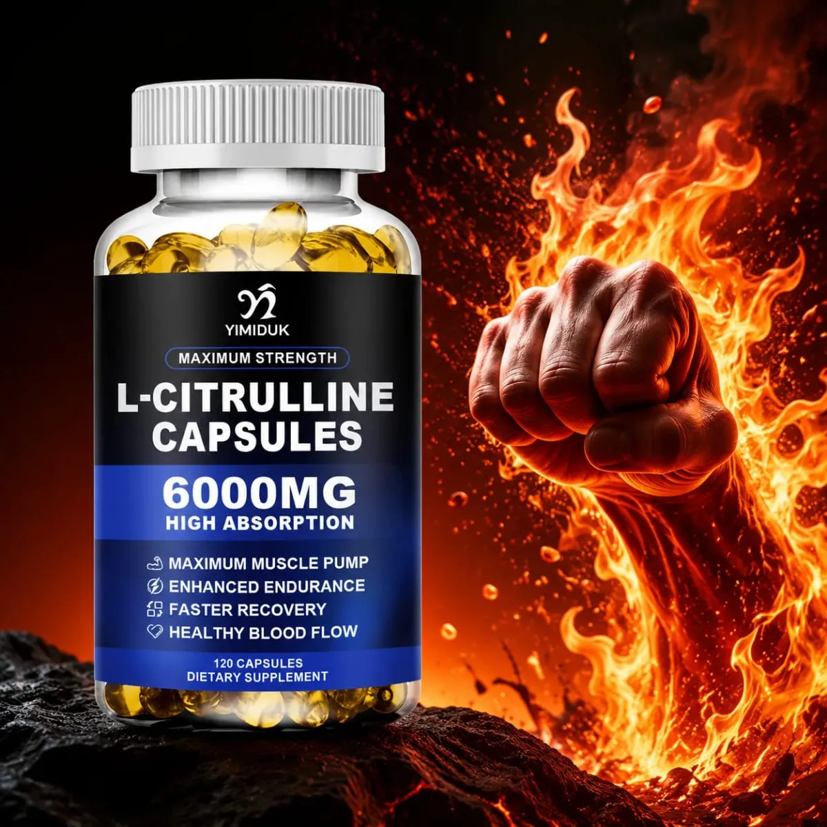 Maximum Strength L-Citrulline Capsules Support Blood Vessels Stamina Muscle Soreness for Bodybuilding & Strength Training