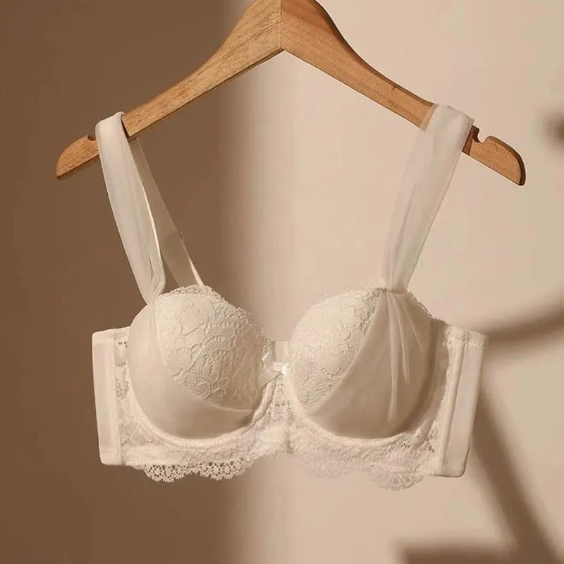 Women French Lace Minimizer Bra For Large Bust Anti Sagging Full Coverage Plus Size Underwire Bra Gathering Support Lingerie