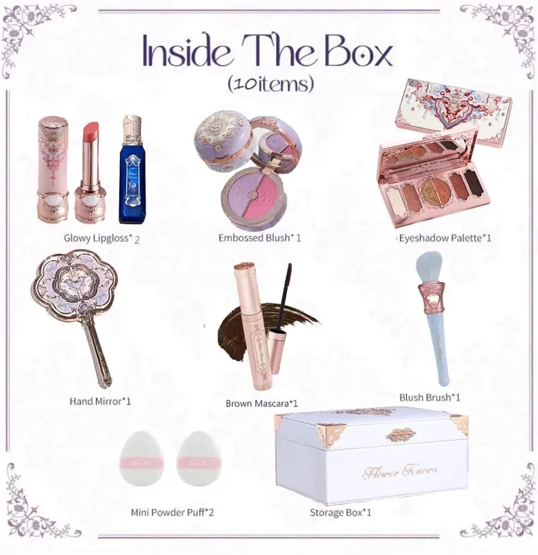 Flower Know Strawberry Rococo Set Kado All-In One Kit Rias Wajah Profesional Penuh Cermin Taman Blush On Bubuk Krim Bibir Flowerknows