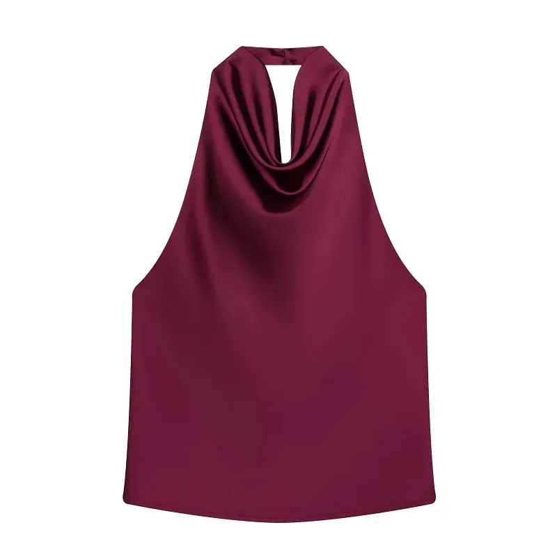 Satin Halter Tops for Women off Shoulder Backless Tops Woman 2026 Sexy Strapless Women's Tops Camisole Beach Top Female
