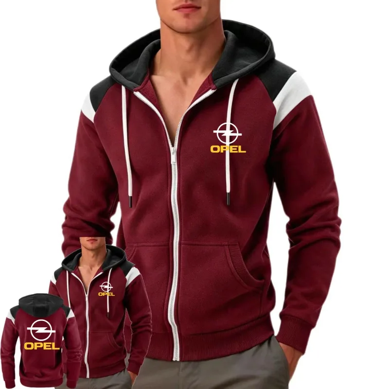 Men's OPEL Car Hoodie Jacket Windproof Fleece Hooded Sportswear Block Contrast Men's Sweatshirts Coat