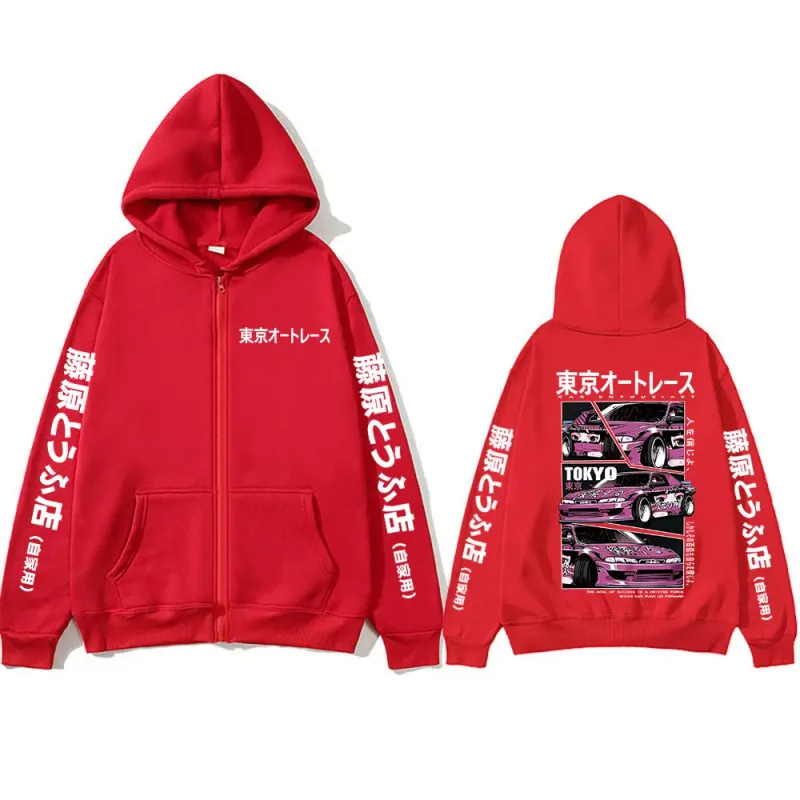Anime Tokyo Initial D Drift AE86 Takumi Fujiwara JDM Car Zipper Hoodies Men Women Fashion Casual Zip Up Sweatshirts Jackets Coat