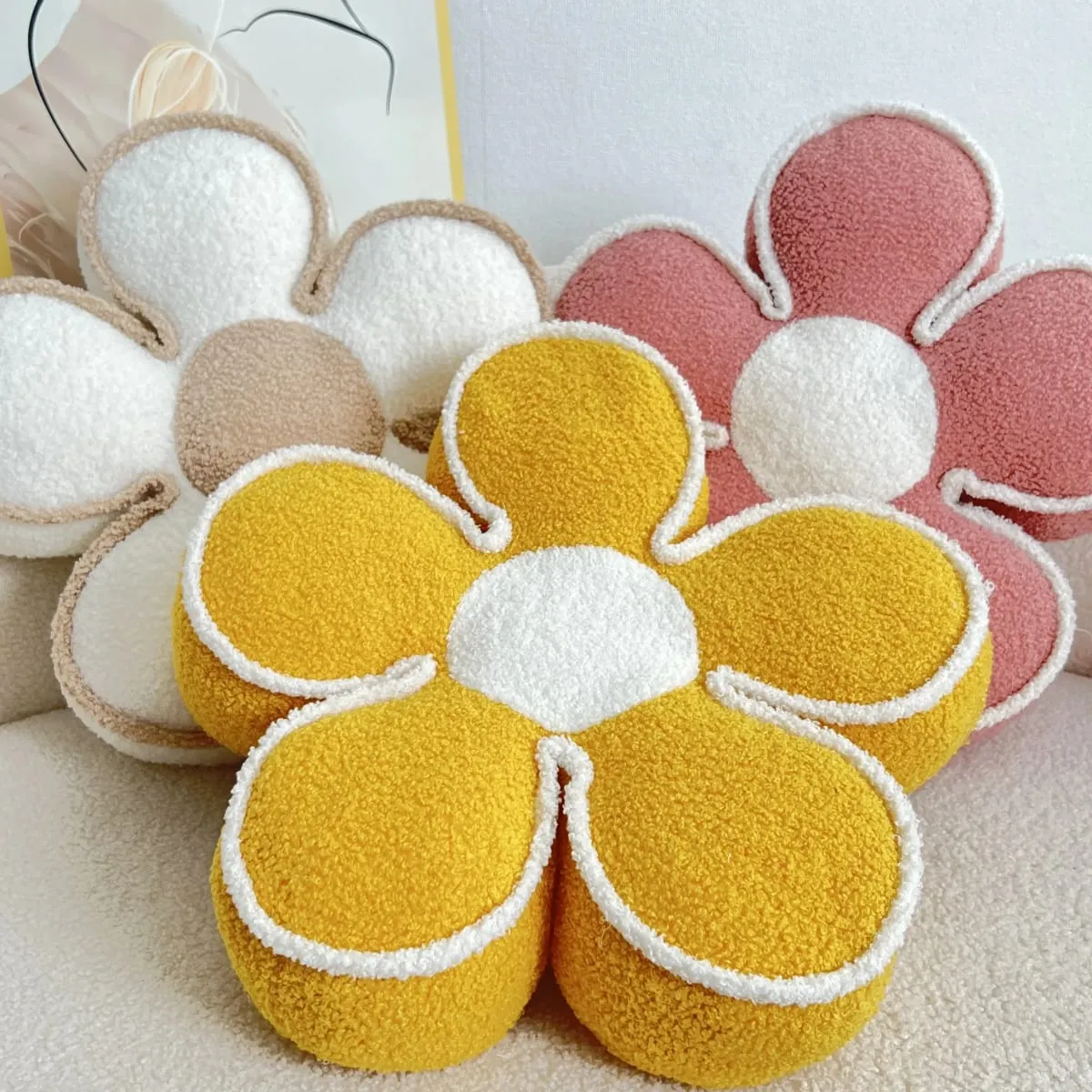 Luxury Sunflower Petal Flower Pillow Sofa Living Room Cushion Bay Window Bed Decor Headrest Backrest Pad PP Cotton Filled Pillow
