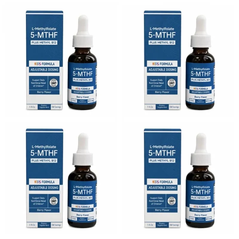 L-Methylfolate 5-MTHF Methyl B12 Drops for Kids Organic Berry Flavor Liquid Folate Supplement for Children Vegan 1 Fl Oz 30 ML