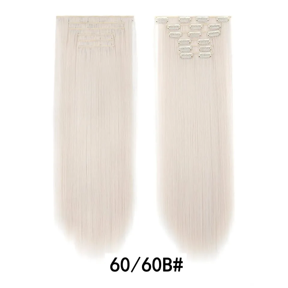 24Inch Clip in Hair Extensions Invisible Synthetic Extension 6PCS Long Straight Heat Resistant Clips on Hairpieces for Women