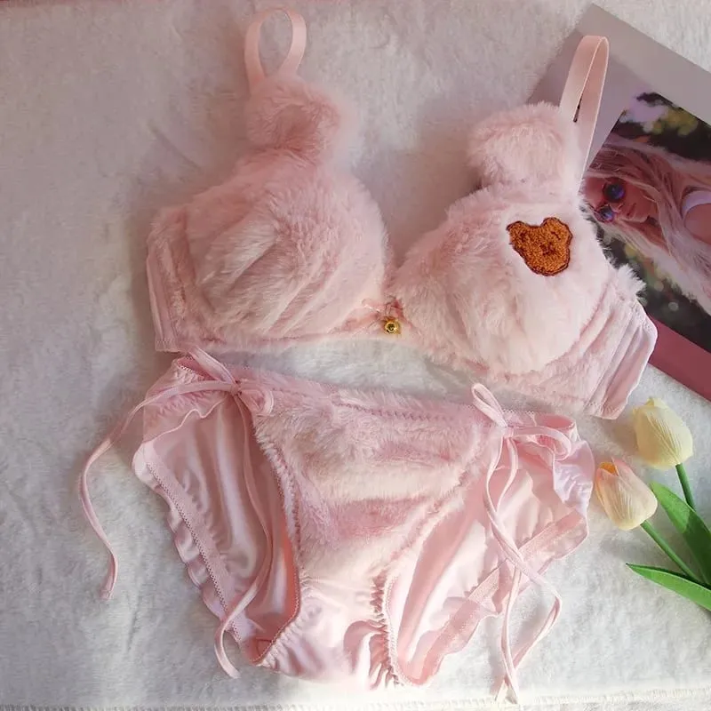 Women Winter Cartoon Plush Comfortable And Adorable Girl Bra Sexy Hot Lingerie Sexy Bras Soft Cute Bear Japanese-style Lingerie