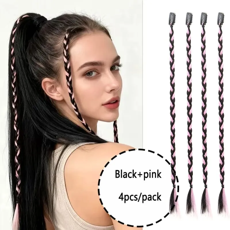 20Inch Synthetic 4pcs/set Y2K Style Clip-In Braided Hair Extension Perfect for Women'S Festival And Halloween Cosplay Hair