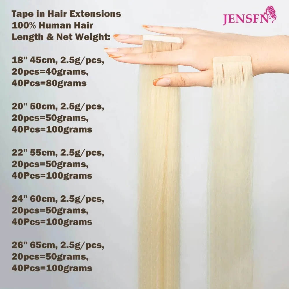 Tape In Hair Extensions 100% Really Human Hair Remy Natural 16"-24"Inch 613 Straight PU Skin Weft Tape Ins for Salon
