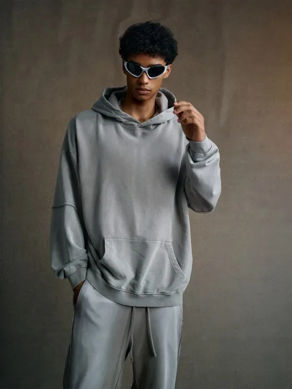 New Autumn Winter Men 400gsm Hoodies Streetwears High Street Heavy Weight Washed Cotton Sweatshirts Brand Tracksuit