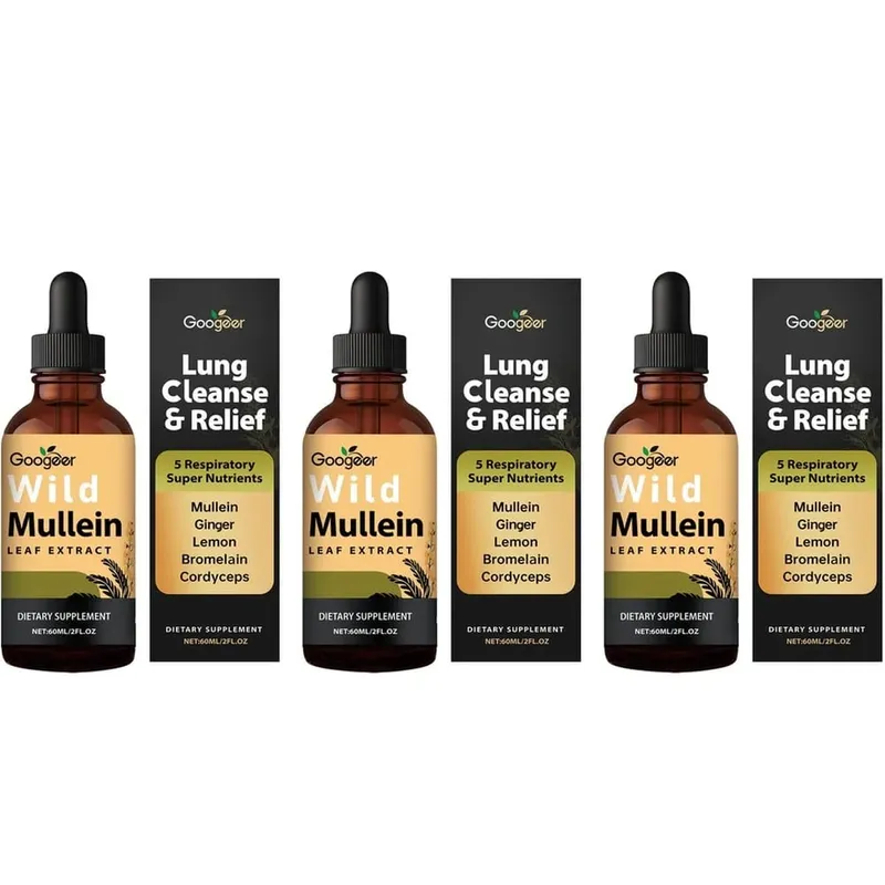 Extracto de hoja de gordolobo salvaje de Googeer, soporte respiratorio líquido, extracto de cáscara de limón y jengibre, extracto de bromelina y Cordyceps, 60 ML