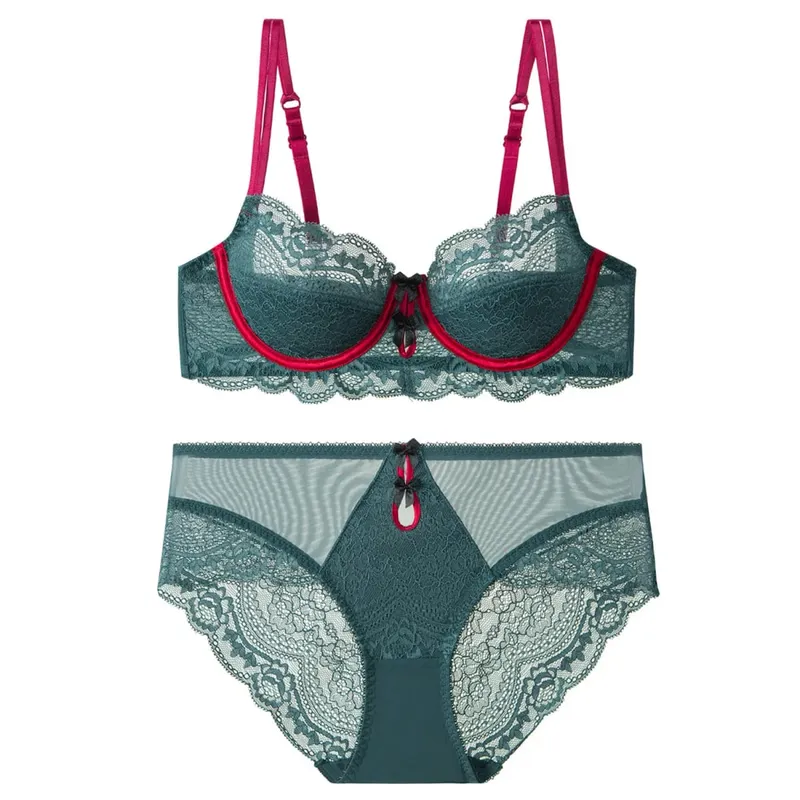 Women Sexy Red Lace Bra French Ultra Thin Minimizer Non Wired Breathable Brassiere Large Bust Reduce Underwear 32‑42