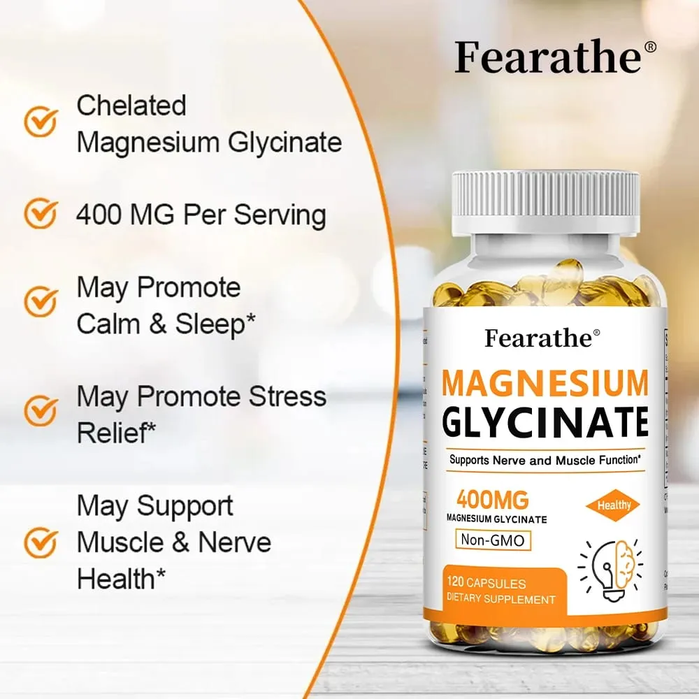 Magnesium Glycinate 400mg Capsules Support Muscle Bone Heart Nerve Sleep Quality & Immune System Health Non-GMO