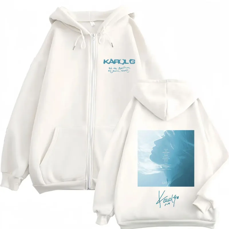 Karol G Album No Me Arrepiento De Sentir Tanto 2026 Zipper Hoodie Men Women Vintage Fashion Sweatshirts Casual Zip Up Jacket