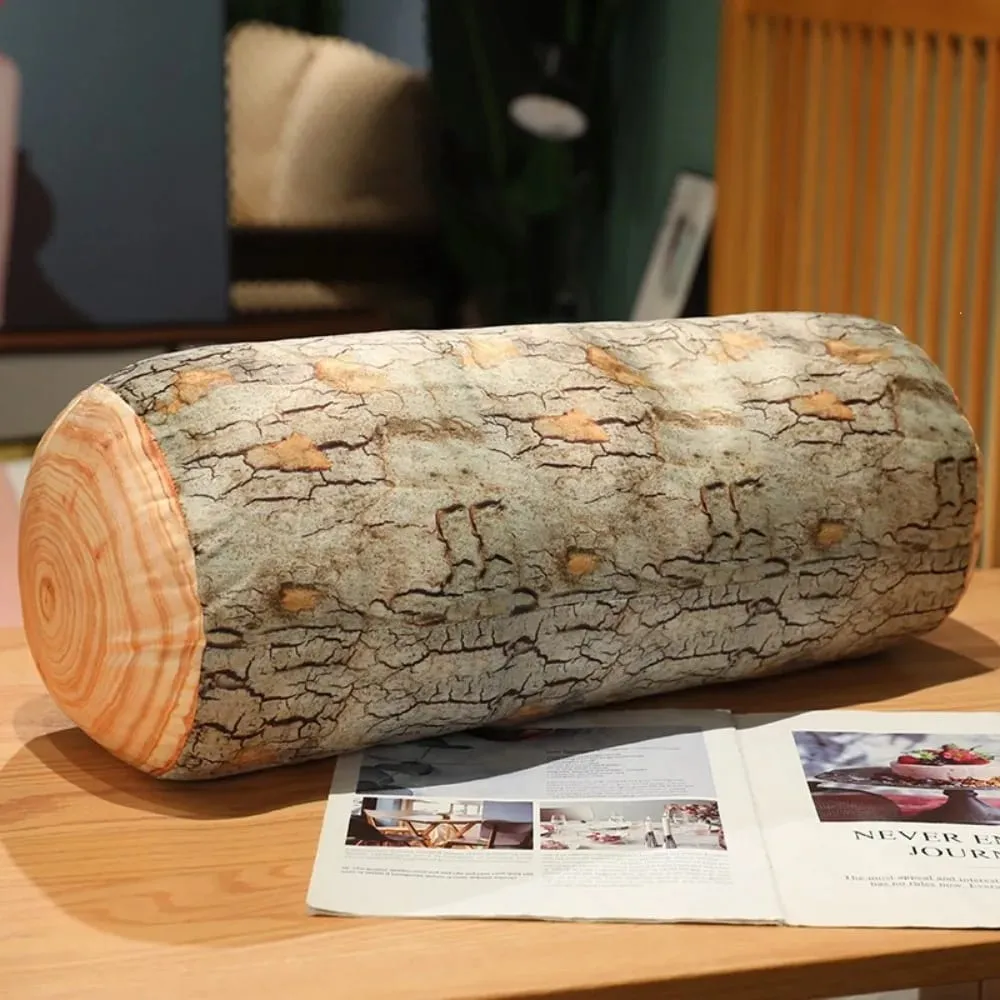 Material Tree Log Pillow Soft Texture PP Cotton Filled Stump Cushion Realistic Wood Grain Novelty Throw Pillow For Men