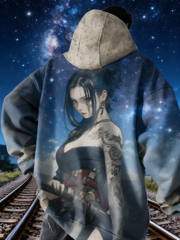 Hot Anime Girl Back Pattern Sweatshirt Casual Long Sleeve Hooded Pullover 3D Printing Top Fashion Oversized Men's Hoodies