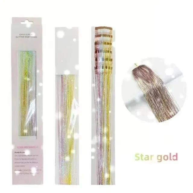 6Pcs Hair Tinsel Clip in Hair Extensions 20 Inch Synthetic Colorful Shiny Sparkle Glitter Tinsel Hair for Women Girls Cosplay
