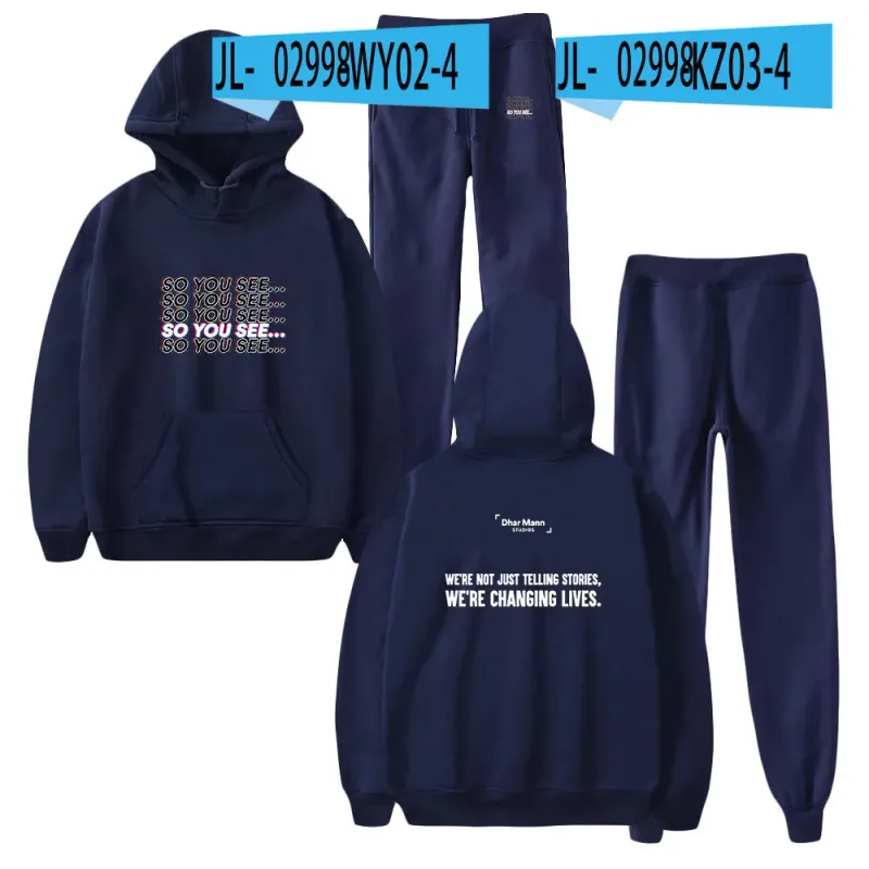 Harajuku Comfortable Funny so you see Print Sweatshirt Sweatpants Suit Men/Women Hoodies+ Trousers Suit Cute 2 Piece Set Clothes