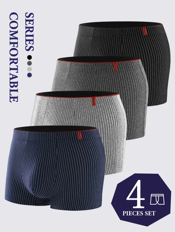 4 peças de cueca boxer masculina macia, respirável e confortável cuecas masculinas listradas personalidade na moda casual boxers soltos