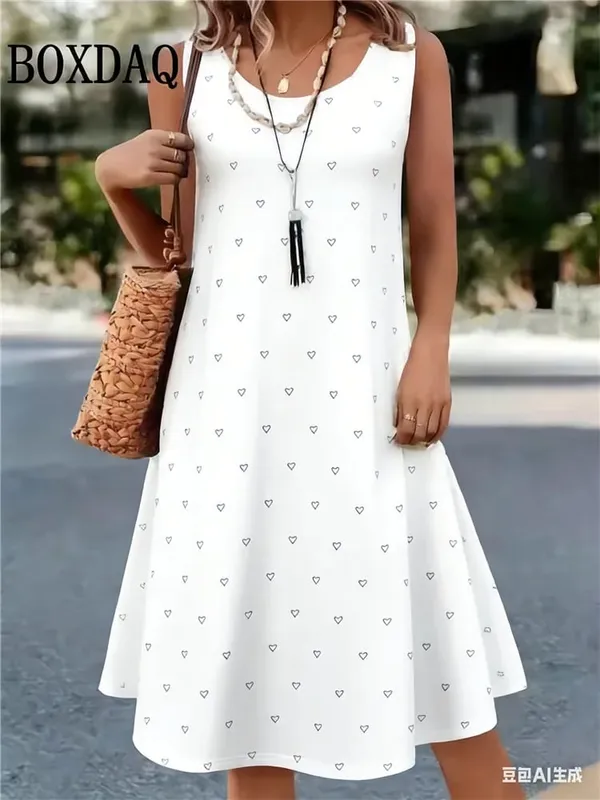 Summer Hot Sale Polka Dot Sleeveless Dress Elegant Women's Fashion 3D Print Mini Dress Casual Round Neck Loose Women's Clothing