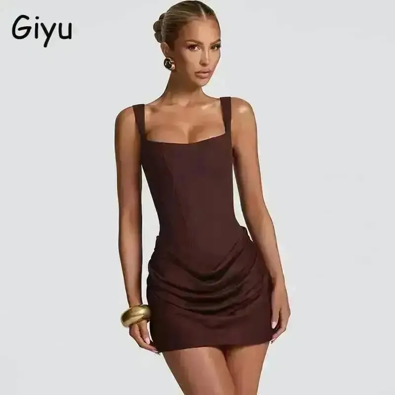Giyu Sexy Club Party Mini Short Dresses 2026 Summer Sleeveless Backless Lace Up Bodycon Dress Fishbone Tunic Bandage Robe