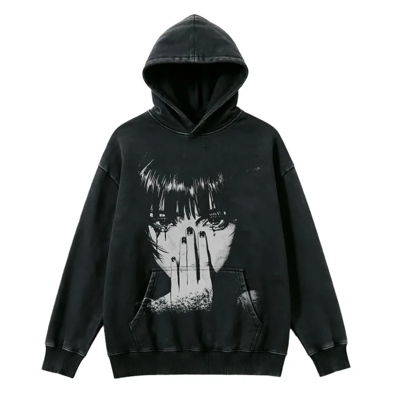 hd0121 Hip Hop Men's Fashion Washed Hoodie, Streetwear Graphic Print Harajuku Pullover Sweatshirt, Casual Loose Fit Y2K